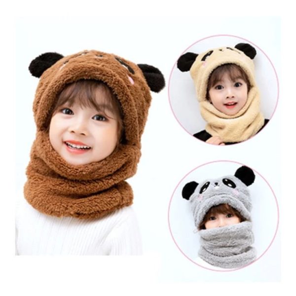 Kids Winter Panda Cap Wool Cap With Neck Warmer Attached. Kids Wool Cap Cartoon Panda Baby(random Color)